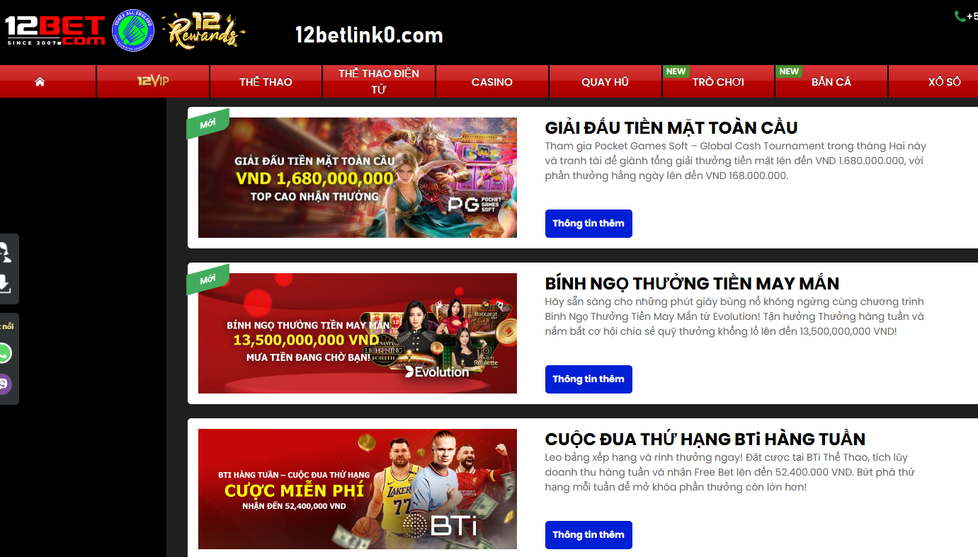Khuyến mãi đặc biệt tại 12bet